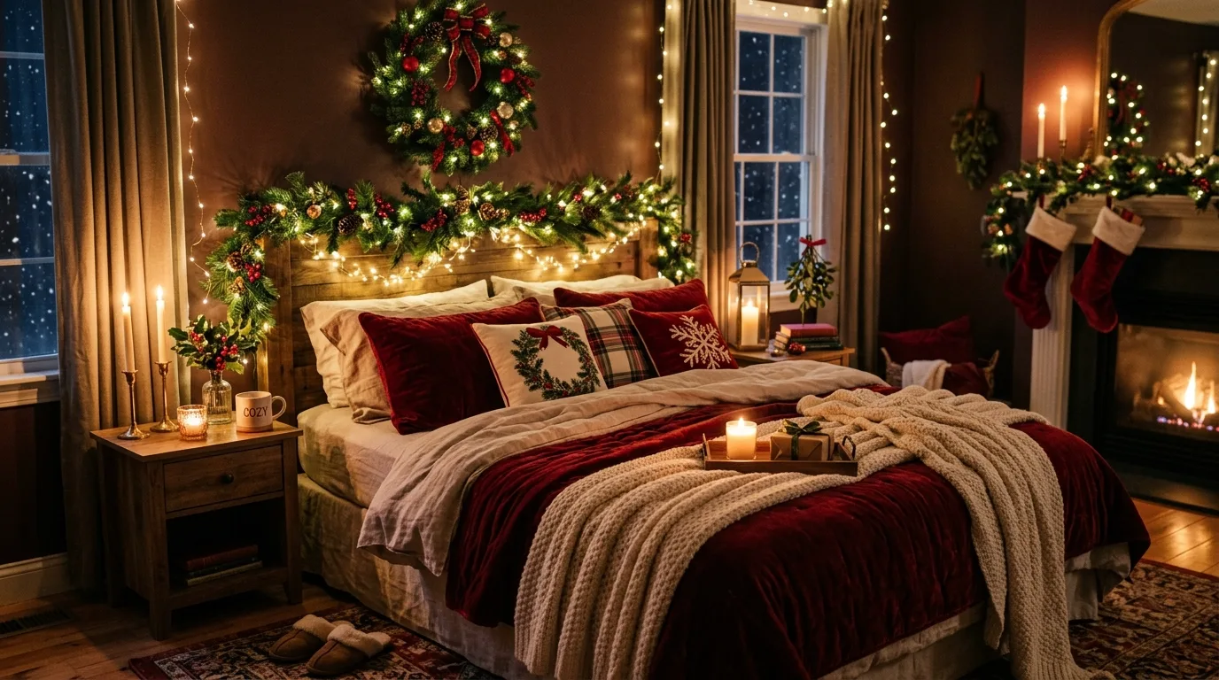 Use natural materials to keep the room grounded inspiration for a Christmas bedroom.